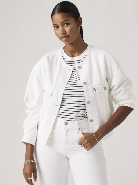 90S SHRUNKEN COLLARLESS TRUCKER JACKET