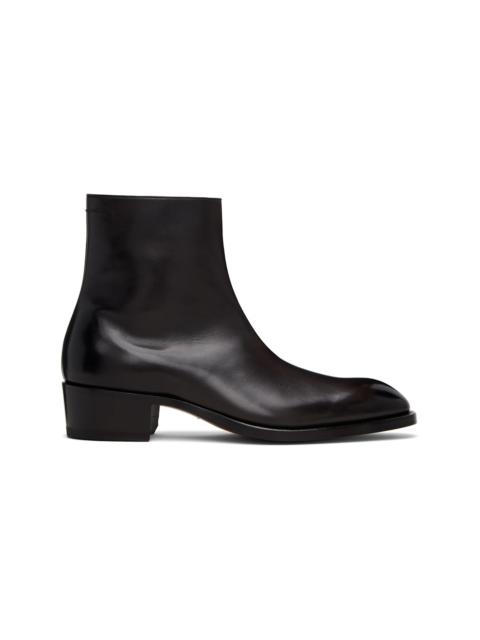 Black Burnished Leather Vincent Boots