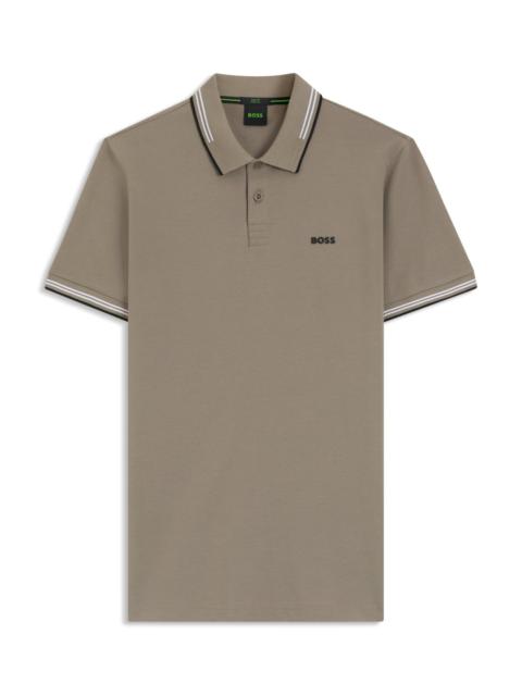 STRETCH-COTTON SLIM-FIT POLO SHIRT WITH BRANDING AND STRIPES