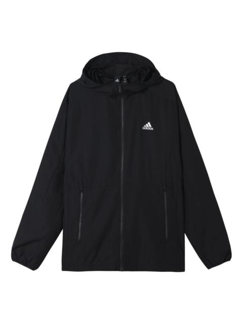 adidas Sports Long Sleeves Woven Windproof hooded Logo Jacket Black H40228