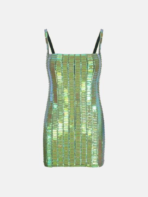 ''RUE'' IRIDESCENT GREEN MINI DRESS
