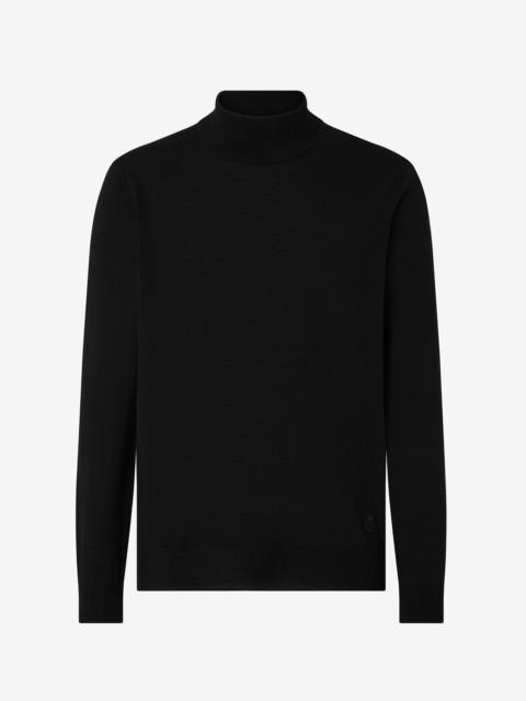 Black extra fine merino wool turtleneck