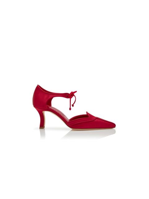 Red Satin Ankle Strap Pumps