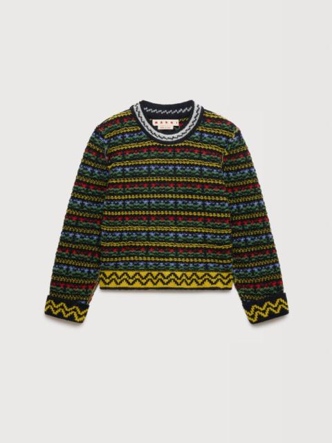 BLACK SHETLAND WOOL SWEATER WITH FAIRISLE MOTIF