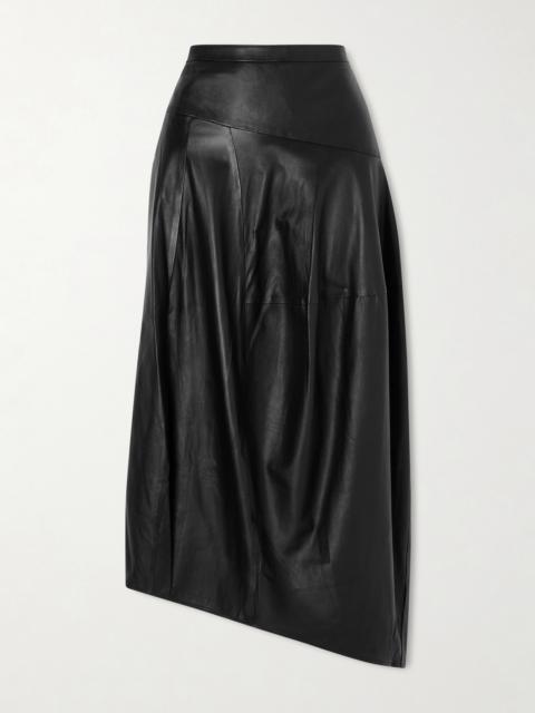 Asymmetric Leather Midi Skirt