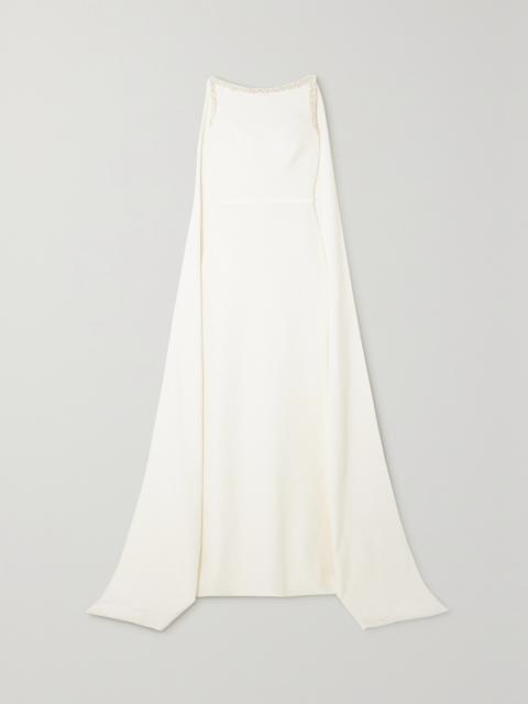 Ginevra Cape-effect Embellished Stretch-crepe Gown