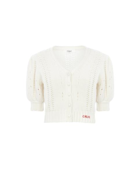 PUFF-SLEEVE CARDIGAN IN A WOOL & CASHMERE KNIT