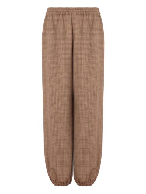 plaid-pattern elastic-waist trousers