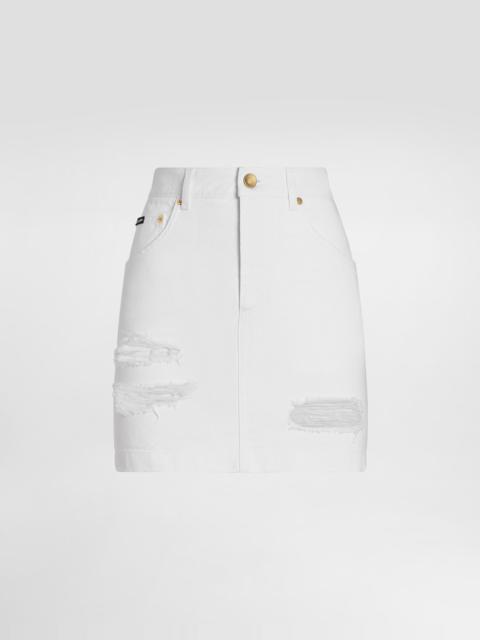 Denim mini skirt with rips