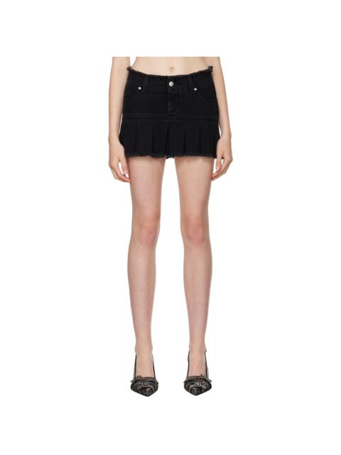 Black Pleated Denim Miniskirt