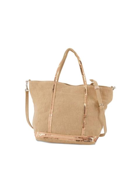 small sequin-trimmed linen tote bag