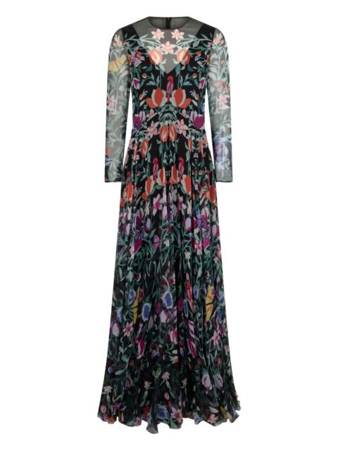 floral long-sleeved midi dress