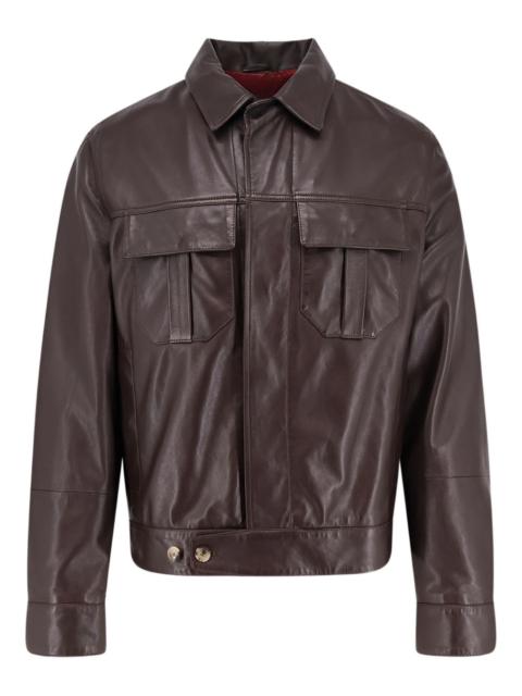 patch-pockets leather jacket