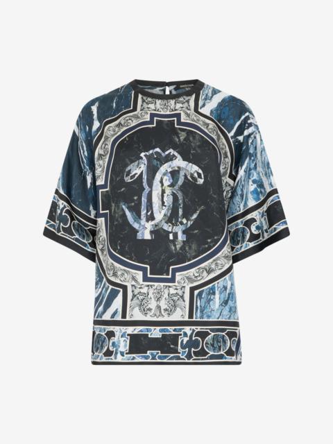 T-Shirt With Mirror Snake Monogram And Marble Print