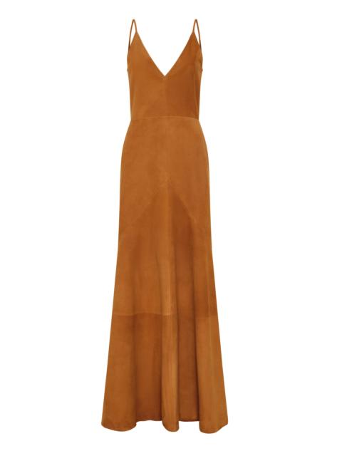 Brigita Slip Maxi Dress in Cashew Suede