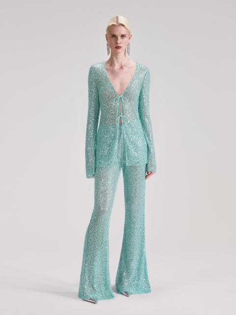 Blue Beaded Fishnet Trousers
