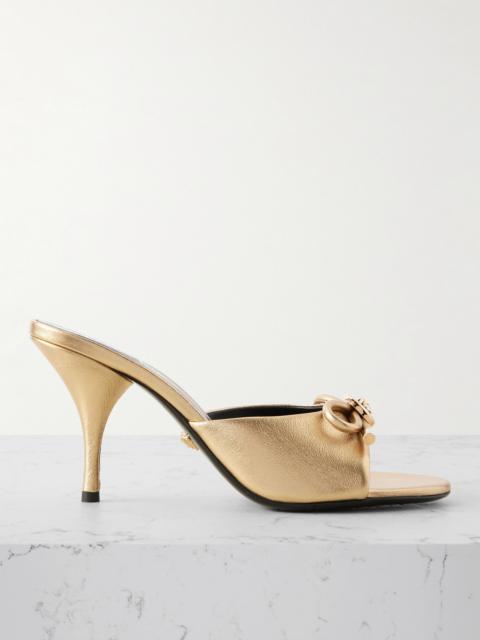 Opera Embellished Metallic Textured-leather Mules