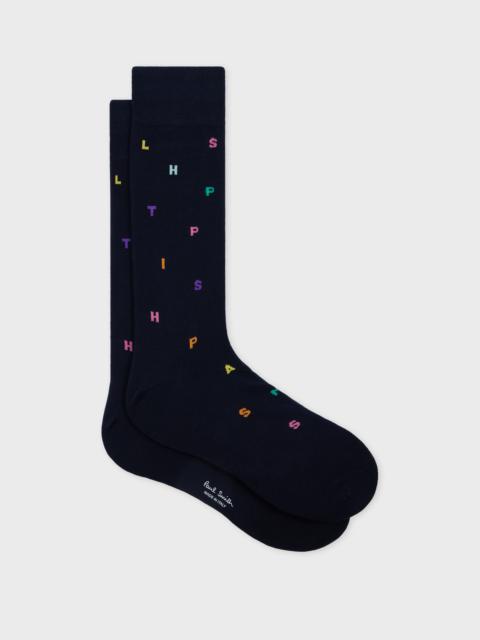 Navy Logo Letter 'Stamp' Socks