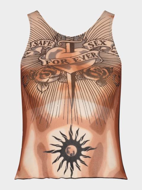 Re-Edition Tattoo Trompe L & apos;oeil Mesh Tank Top