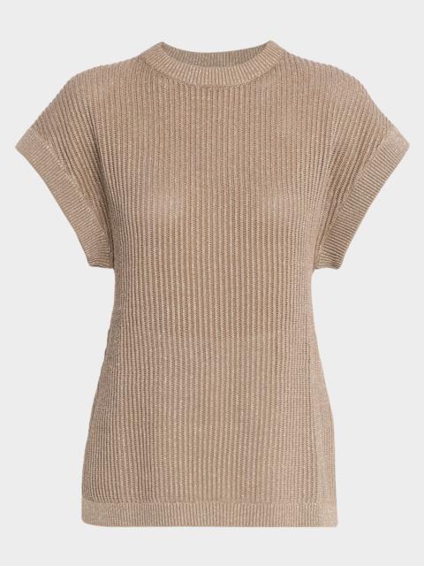 Metallic English Rib Cap-Sleeve Sweater