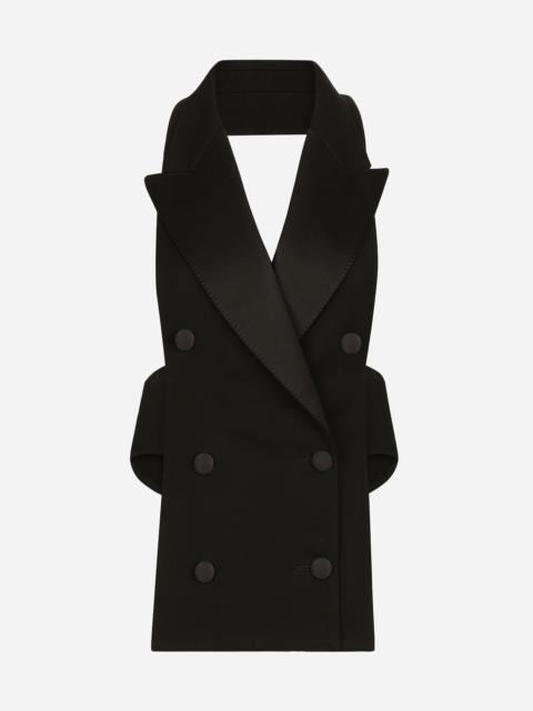 Double-breasted wool gabardine waistcoat