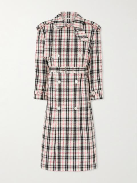 Eve Belted Double-breasted Checked Cotton-blend Tweed Trench Coat