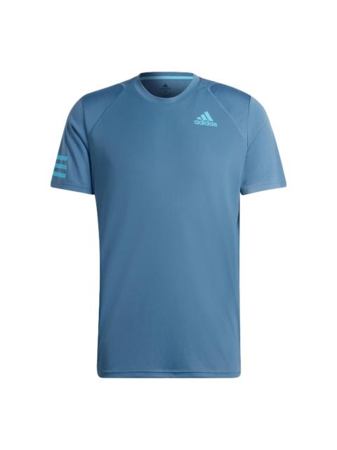 Men's adidas Casual Breathable Solid Color Tennis Sports Short Sleeve Blue T-Shirt HB8033