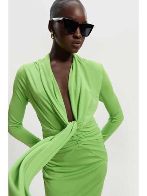 Premium Stretch Crepe Jersey Plunge Neck  Maxi Dress