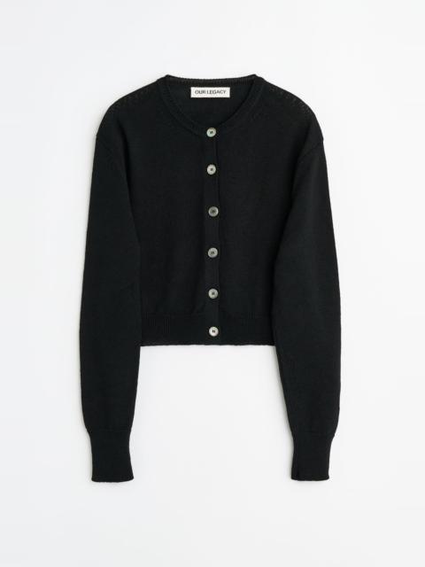 Micro Cardigan Black Coarse Linen Wool