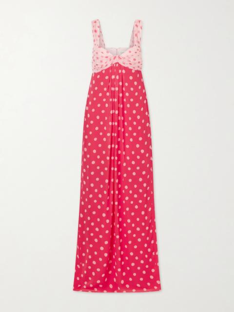 Chani Pleated Polka-dot Crepon-trimmed Silk-chiffon Midi Dress