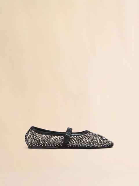 BLACK MESH MARY JANE BALLET FLAT WITH CRYSTALS