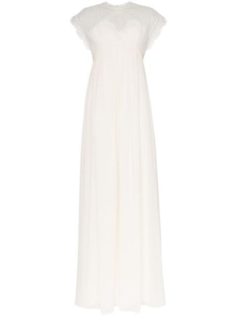 cap sleeve lace insert empire line maxi dress