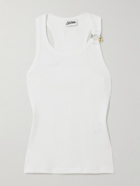 Embellished Ribbed Cotton-jersey Tank