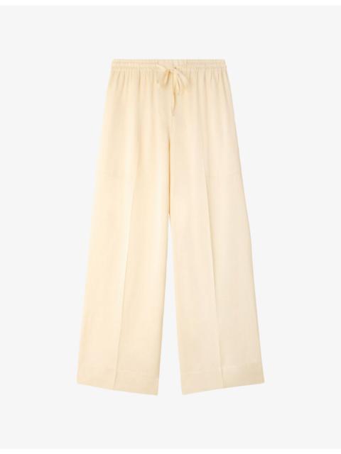 Wide-Leg Drawstring-Waist Satin Trousers