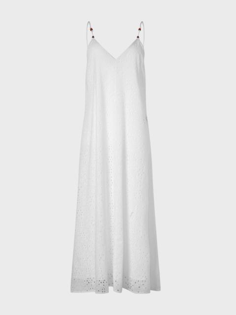 WOMEN FLORAL BRODERIE ANGLAISE V-BACK MAXI DRESS