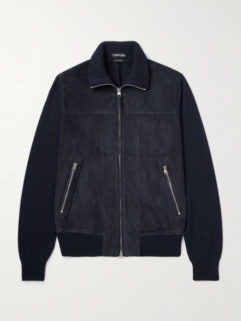 Slim-Fit Suede and Merino Wool and Cashmere-Blend Jacket Navy