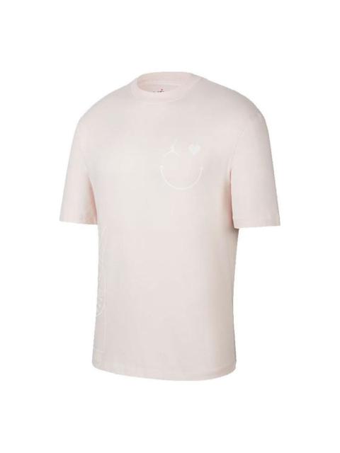 Air Jordan Alphabet Printing Round Neck Pullover Short Sleeve Pink DZ7637-640