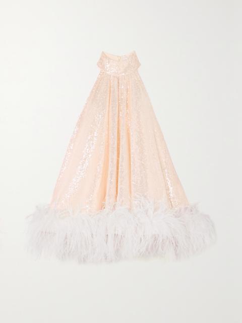 Cindy Feather-trimmed Sequined Tulle Mini Dress