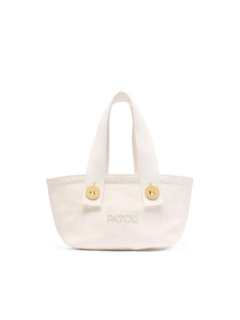 small logo-embroidered trapeze-design tote bag