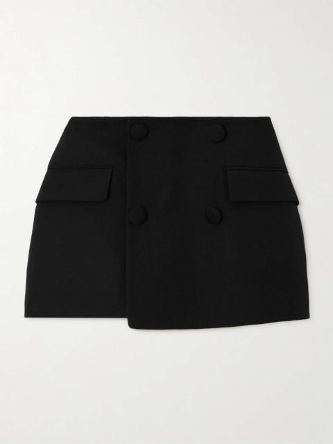 Wrap-effect button-embellished wool shorts Black