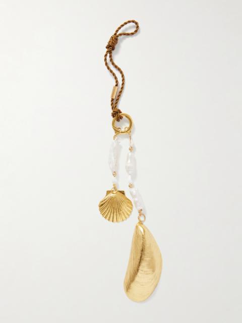 Gold-plated, Pearl And Cord Keychain