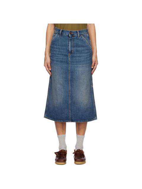 Blue Single Knee Midi Skirt