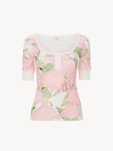 SHORT-SLEEVE LOGO HENLEY SHIRT IN COTTON JERSEY