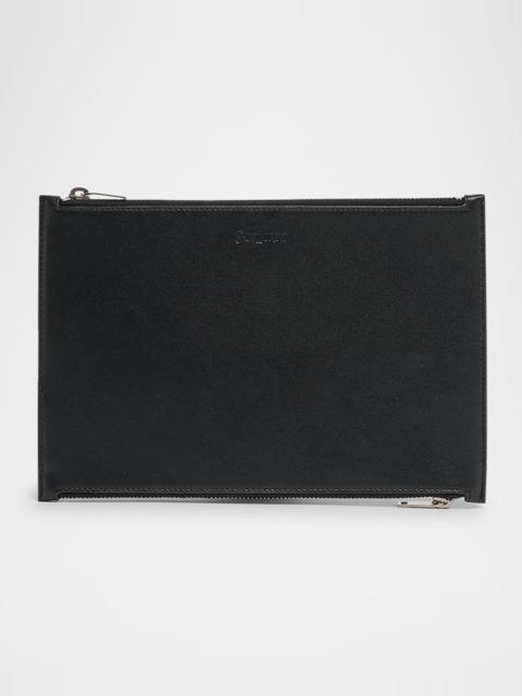 Double-Zip Travel Pouch Bag in Leather