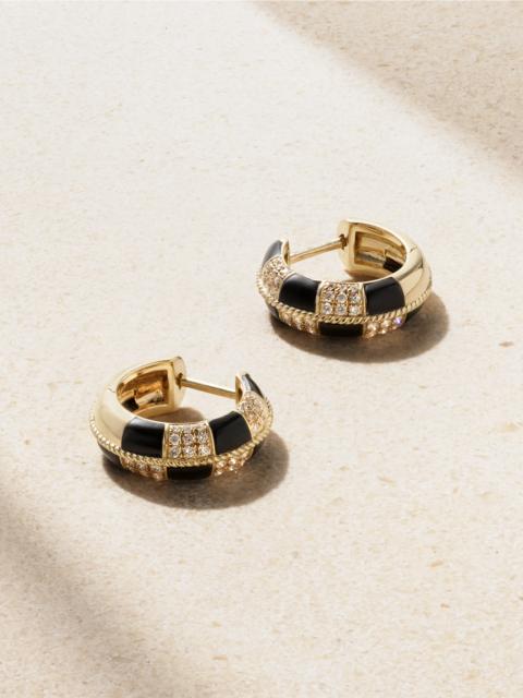 Mini Créoles 9-karat Gold, Onyx And Diamond Hoop Earrings