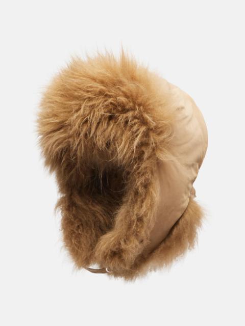 Shearling-trimmed down hat