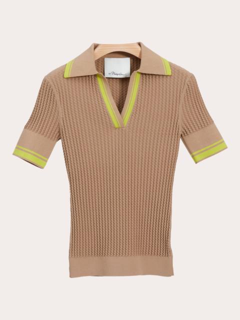 Textured Rib Knit Polo Top