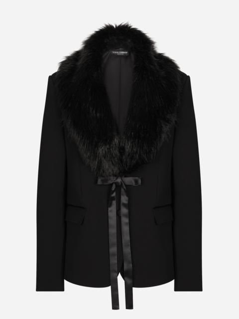 Wool jacket with faux fur collar