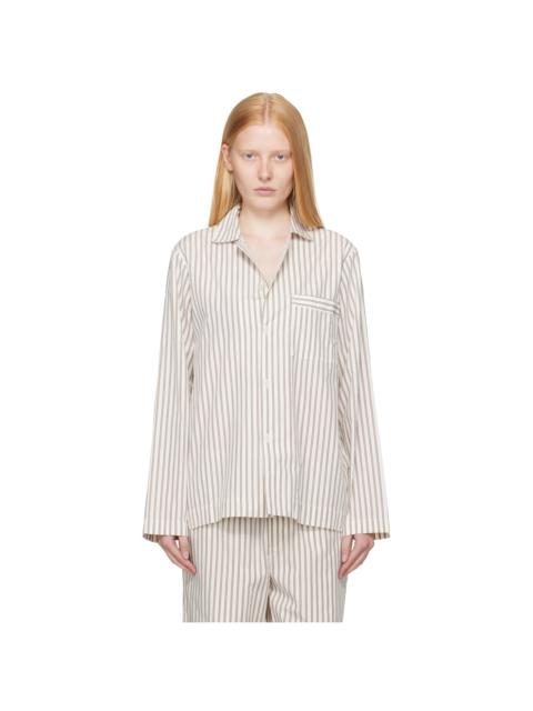 Off-White & Brown Poplin Long-Sleeved Pyjama Shirt