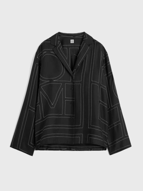 Monogram silk pj top black
